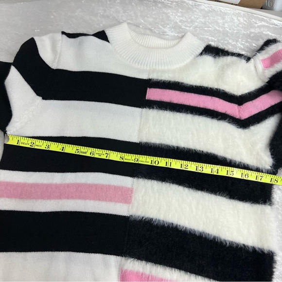 THML Kirsten striped M knit sweater white pink black bold modern high neckline - Picture 8 of 12